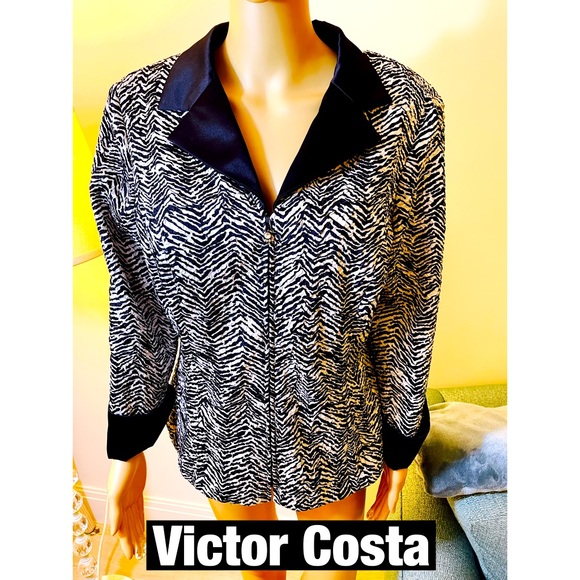 Victor Costa Jackets & Blazers - Victor Costa Zip Up Jacket with Satin TrimSz 14. Like New